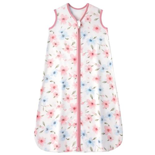 Baby Sleep Sack 6-12 months, 100% Cotton Sleep Sack for Newborn, Wearable Blanket Baby, 0.5 Tog Lightweight Double Zipper Sleeping Bag Flower 1 Pack