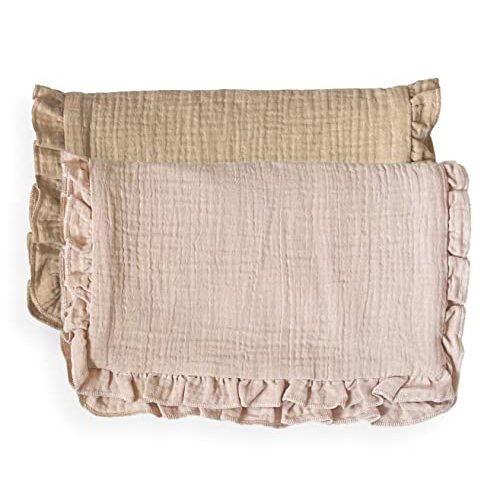 Leyl&Ari Baby Girl Newborn Essentials | Baby Girl Gift | Ruffle Muslin Burp Rags (Dusty Rose & Sand Set)