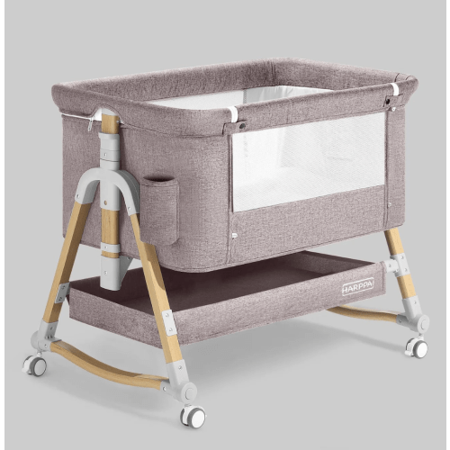 HARPPA Cuddly 3-in-1 Baby Bassinet Bedside Sleeper for Reflux | Attaches to Bed, Adjustable 5 Heights, Non-Toxic & CPSC Certified | Sturdy Aluminum Frame, Portable Wheels, Tool-Free Setup, Gentle Rocking | Perfect for Newborns, Infants, Small Spaces & Saf