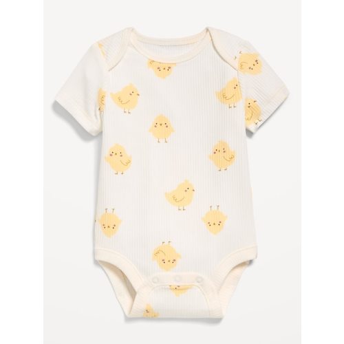 Printed Unisex Short-Sleeve Ribbed Bodysuit for Baby
