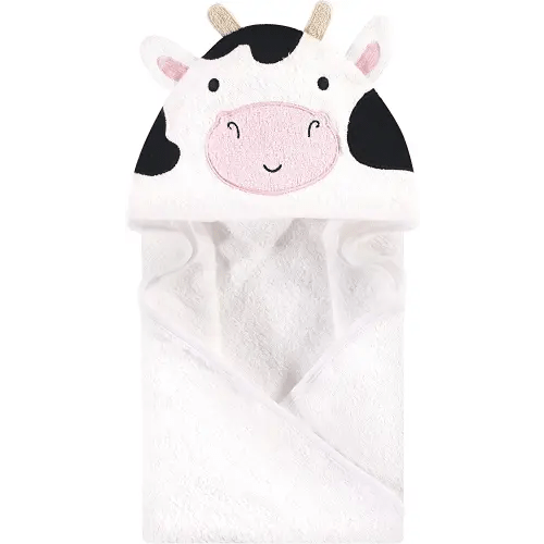 Hudson Baby Unisex Baby Cotton Animal Face Hooded Towel, Cow, One Size