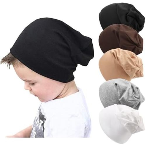 DRESHOW BQUBO 5 Pack Unisex Baby Hats for Kids Cotton Skull Caps Soft Cute Knit Cap Baby Toddler Beanie 3 Months - 6 Years