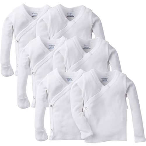 Gerber Unisex-Baby 6-Pack Long-Sleeve Side-Snap Mitten-Cuff Shirt - White