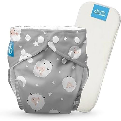 Charlie Banana Cloth Diapers, Reusable, Washable, Adjustable One Size Diaper, for Babies and Toddlers, with Absorbent Insert - Sweet Dreams on Grey, 1 Pack