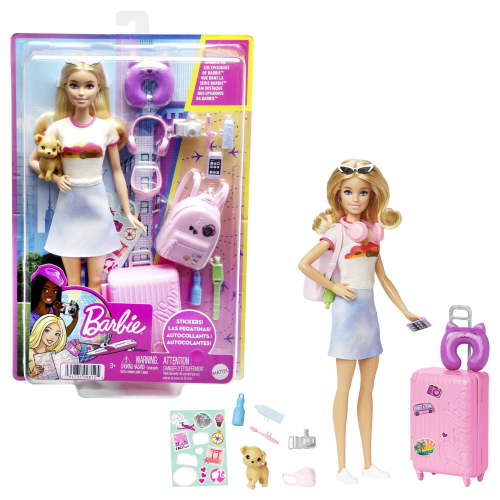 Barbie 'Malibu' Travel Playset with Puppy and 10+ Accessories, Traveling Toys, 11 in