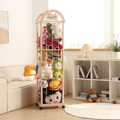 Stuffed Animal Storage & Organizer, 61" High Premium Wooden Cute Zoo Toy Holder for Toddler Rooms, Playrooms & Bedrooms