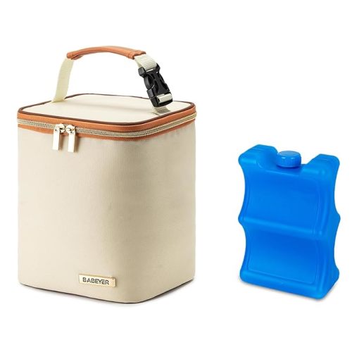 BABEYER Breastmilk Cooler Bag with Ice Pack Fits 4 Baby Bottles Up to 9 Ounce, Baby Bottle Bag Great for Nursing Mom Daycare - Cream - Fits 9 OZ Baby Bottles