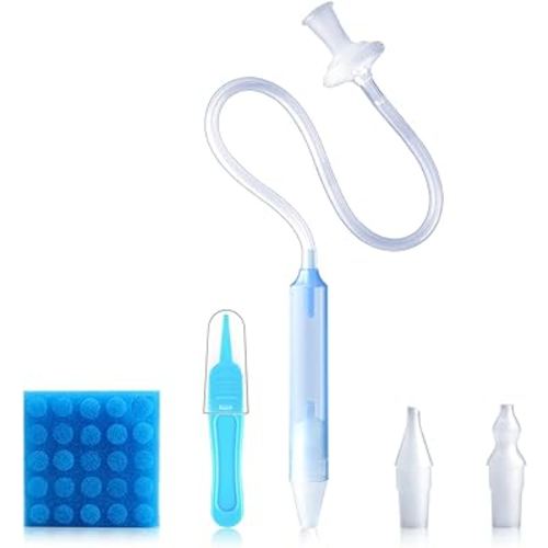 Baby Nasal Aspirator Mouth Suction Nasal Congestion Relief with 2 Silicone Tips with Nose Cleaning Tweezer