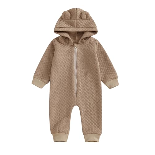 Lesimsam Newborn Baby Boy Girl Fall Winter Clothes Hello World Long Sleeve Zipper Hooded Jumpsuit Romper One-Piece Outfit