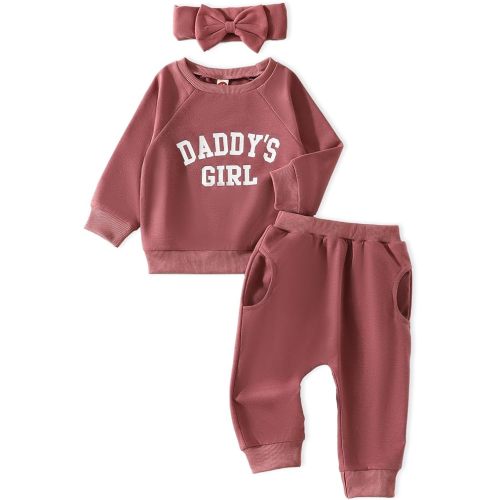 AMAWMW Infant Baby Girl Clothes Long Sleeve Loose Sweatshirts Pockets Pants Headband Outfits Fall Winter Spring Gift - A Pink 1 - 0-6 Months