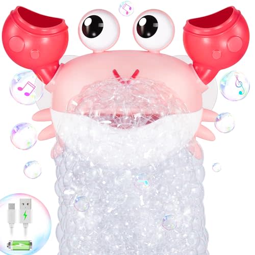 Gigilli Crab Baby Girl Bath Toys, Rechargeable Bath Bubble Machine for Toddler Easter Basket Stuffers, Bathtub Bubble Maker with Music Control for Kids Ages 1-3 6-12 12-18 Months 1st Birthday Gifts