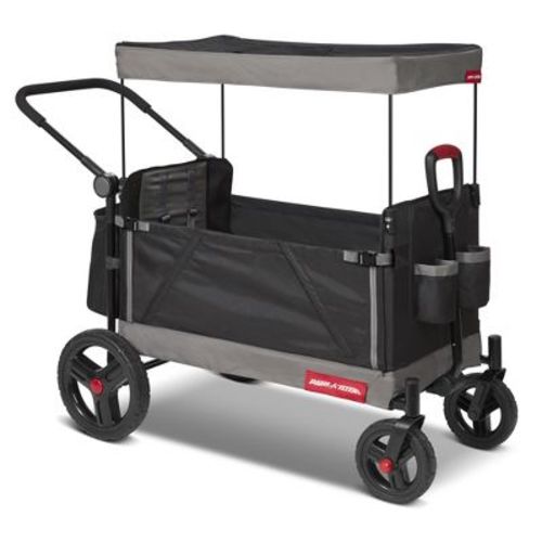 Radio Flyer Collapsible Folding Push And Pull Stroller Kids Wagon With Protective Canopy Cover And Travel Case For Ages 1 And Up, Black
