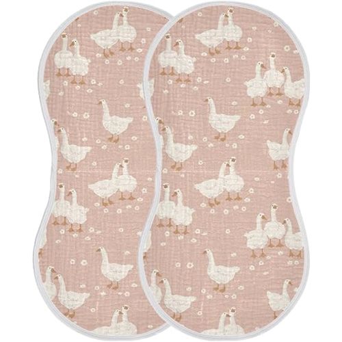 Goose Flower Pattern On Pink Muslin Burp Cloths for Baby 2 Pack Soft 100% Cotton Baby Washcloths Bibs for Boy Girl