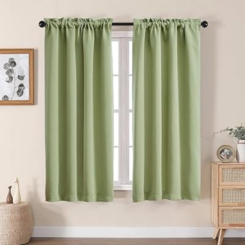 Aiyufeng Sage Green Blackout Curtains for Bedroom 63 Inch Length 2 Panels Set, Solid Thermal Insulated Energy Saving Rod Pocket Window Treatment Curtains Blackout Drapes, W40 x L63 Inch, Sage