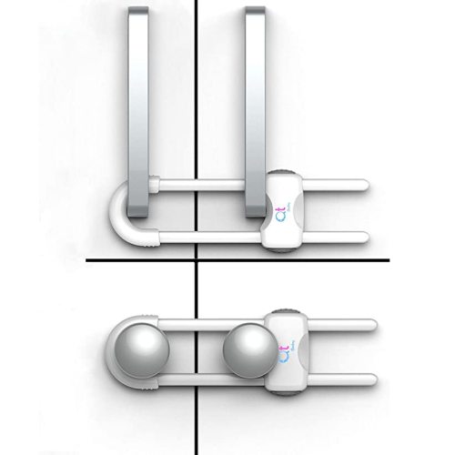 QT BABY Baby Proofing Cabinet Locks | Adjustable U Shaped Baby Safety Latches for Drawers, Fridge, Closet |Modern Baby Proofing Cabinet Lock with Extra Secure Lock Buttons (Pack of 4, White)