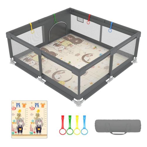 Baby Playpen with Mat 70x59x25.6 Inch Baby Play Yard Sturdy Toddler Play Pen Indoor Outdoor Safty Infant Playard Kids Play Pen with Baby Play Mat Activity Center