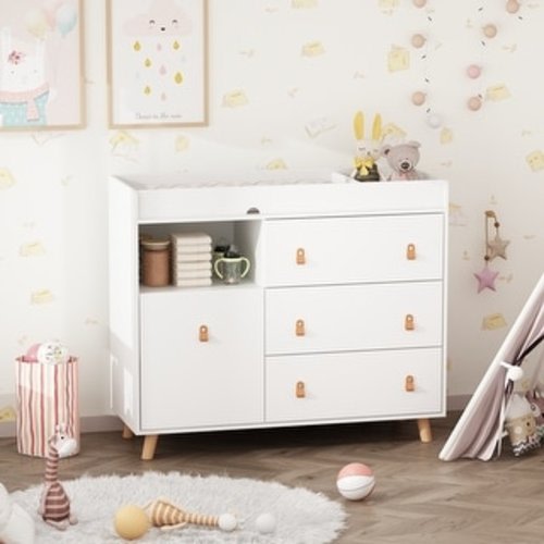 45inch Hidden Trash Storage, Nursery Dresser w/Changing Station White