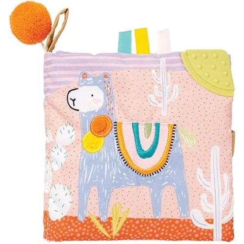 Manhattan Toy Llama Themed Soft Baby Activity Book with Squeaker, Crinkle Paper and Baby-safe Mirror Small