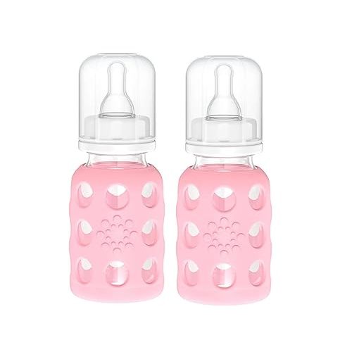 Lifefactory Glass Baby Bottle with Silicone Sleeve 4 Ounce - 2 Pack - Pink