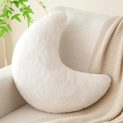 Znhinery Moon Pillow, Decorative Throw Pillows with Soft Faux Rabbit for Bed Couch, Moon Shaped Pillows Plush Floor Cushions Room Decor Pillow for Sofa Bedroom Living Room