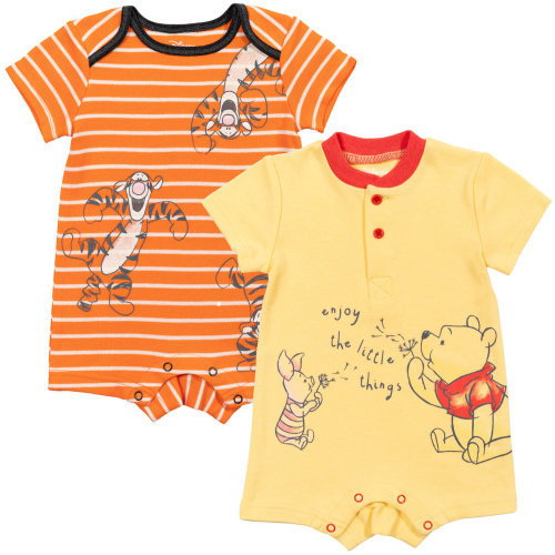 Disney Winnie the Pooh Tigger Newborn Baby Boys 2 Pack Henley Rompers Newborn to Infant