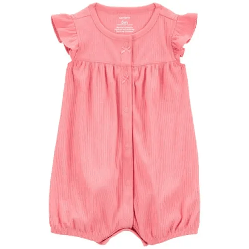 Baby Cotton Rib Short-Sleeve Romper - Pink - Carter's | Carter's