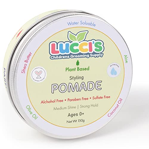 LUCCI’S CHILDRENS GROOMING SUPPLY Baby Hair Gel – 5oz Plant-Based Styling Hair Pomade for Infants – No Parabens or Sulphates – Medium Shine and Strong Hold Hair Paste for Kids