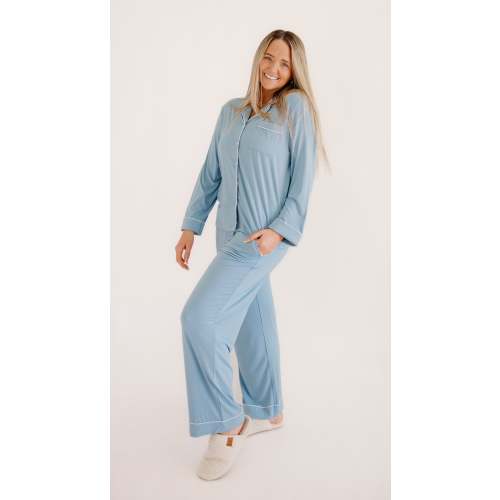 Womens Button Up Set In Cornflower Blue