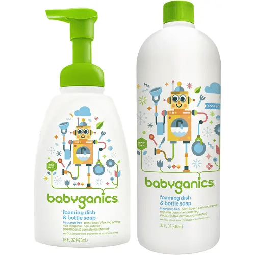 Babyganics 16 Ounce Dish Dazzler Foaming Dish and Bottle Soap with Refill Kit (Original Version)