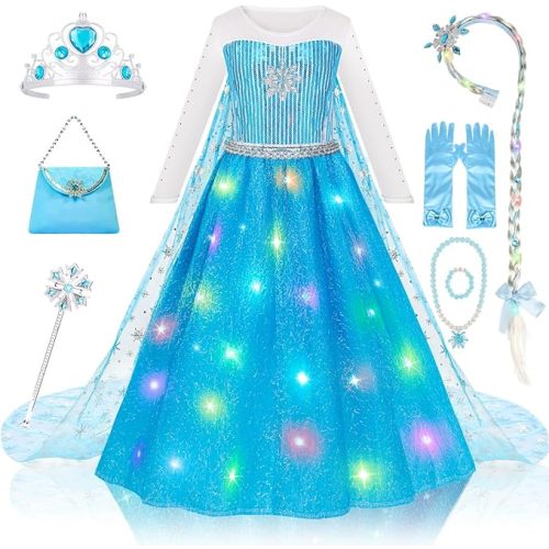 Meland Princess Dress Up for Girls – Light Up Halloween Costume for Girls Age 3-10, Princess Toys for Christmas Birthday Gift