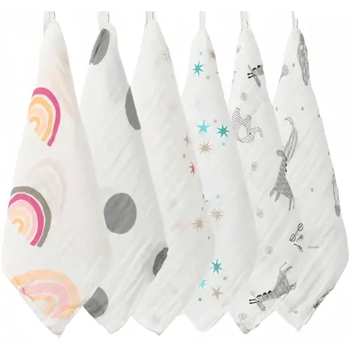 norinori Baby Msulin Washcloths Newborn Face Towel - Baby Muslin Cloths 6Pack Soft Absorbent Natural Wipes Bamboo Cotton Towel 10"X10" Baby Bath Towels (Randomly Send Patterns