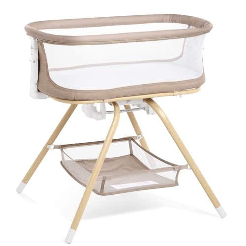 ANGELBLISS 3 in 1 Baby Bassinet, Rocking Bassinets Bedside Sleeper with Calming Motion, Portable Nest for Newborn Infant, Breathable Mesh (Khaki)
