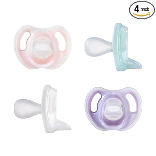 Tommee Tippee Ultra-Light Pacifier, 6-18 Months, Silicone, Pack of 4 | Symmetrical One-Piece Design, BPA-Free Silicone Binkies, Pink/Violet/Yellow