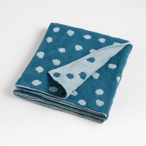 Reversible Blue Chenille Dot Baby Stroller Blanket