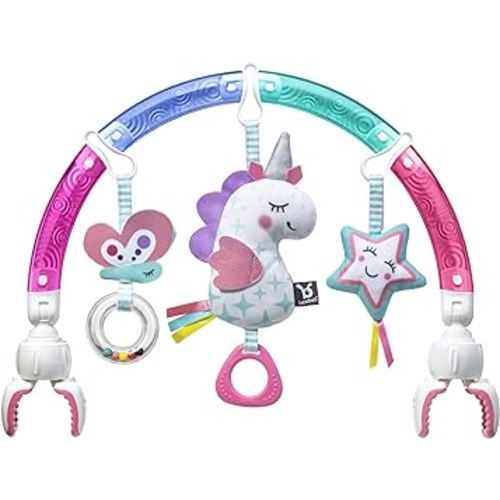 BENBAT Baby Stroller Arch Toy Rainbow Dazzle Friends Play Bar. Fun Newborns Sensory Activity, Adjustable for Bouncers and Car Seat, Unicorn