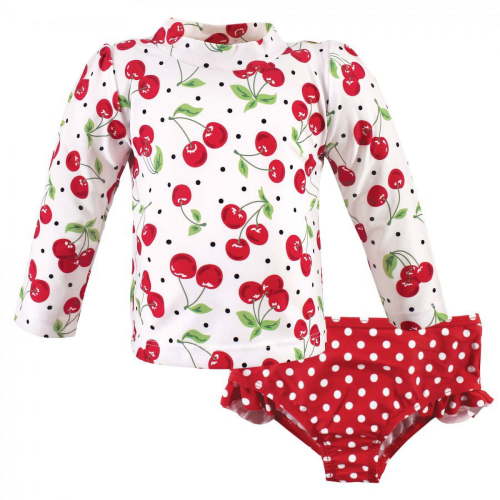 Hudson Baby Infant and Toddler Girl Swim Rashguard Set, 2-pcs, 9-12 Months, Red
