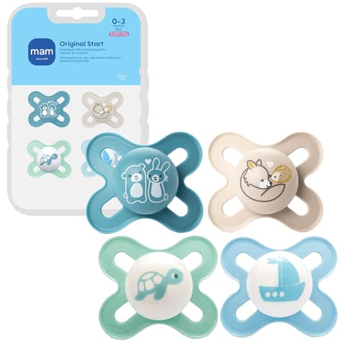 MAM Original Start Matte Baby Pacifiers 0-3 Months Newborns, BPA-Free Skin Soft Silicone Nipple, Developed with Medical Experts, Easy to Clean, 4 Count with Sterilizer Case