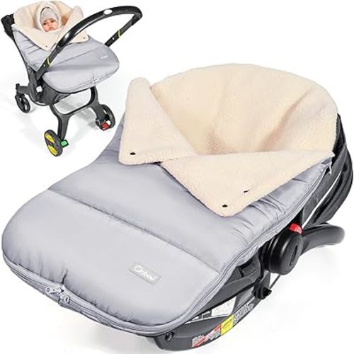 Orzbow Winter Car Seat Covers for Babies, Universal Baby Car Seat Bunting Bag with Adjustable Collar, Waterproof Carseat Cover with Zipper, Warm Berber Fleece, Detachable & Machine Washable,Light Grey