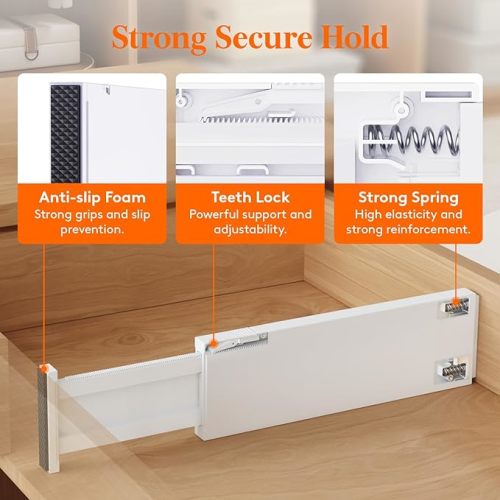 Lifewit 8 Pack Drawer Dividers Plastic 4" High, 13.5-22" Adjustable Drawer Organizers - White