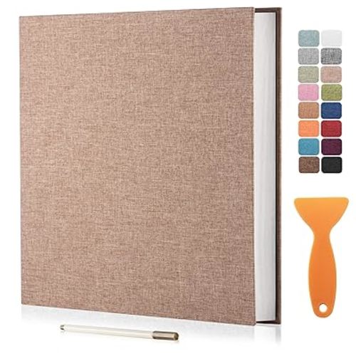 Large Photo Album Self Adhesive Scrapbook Album for 4×6 8×10 Pictures DIY Magnetic Linen Cover Album 60 Pages for Family Wedding Gifts with Metal Pen and Plastic Board