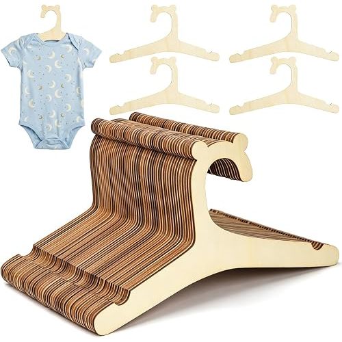 50 Pack Wooden Baby Hangers, 9 Inch Non Slip Baby Cloth Hanger with Bear Ears, Small Cute Coat Hangers for Newborn Toddlers Coats, Suits, Pants, Jackets, Clothing Storage