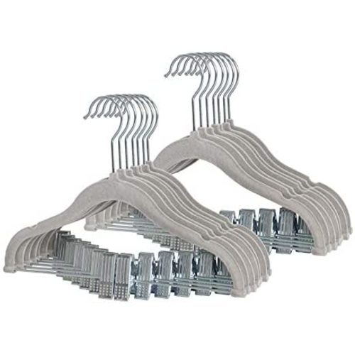 Non-Slip Clothes Hangers for Baby and Kids 20-Pack Velvet Hangers with Movable Clips, Gray