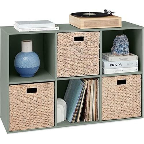 Best Choice Products 6-Cube Storage Organizer, 13.5in Shelf Opening, Bookcase, Display Shelf, Customizable w/ 3 Removable Back Panels – Sage