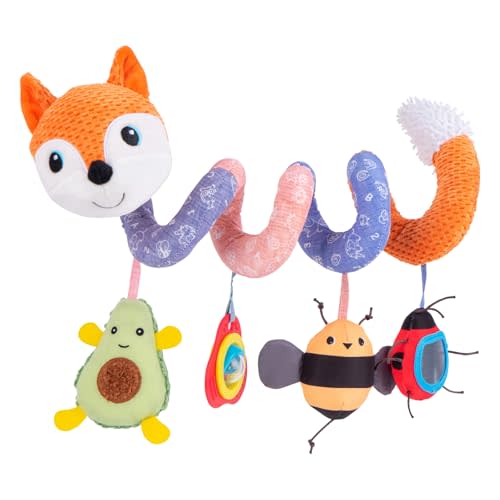 Jollybaby Crib Stroller Car Seat Toys for Baby 0-3-6-9-12 Months, Tummy Time Hanging Sensory Toys for Newborn with Music Box and Teether, Spiral Carseat Toy for Infant Boys Girls Gift (03-Orange Fox)