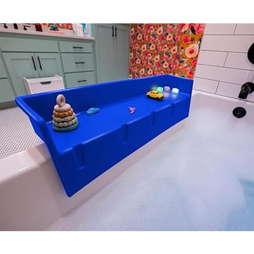 Tub Topper® Bathtub Splash Guard & Bath Shelf for Kids – Toddler Bath Tray, Bath Toys Storage & Ledge Organizer – Splash Guard for Bathtub with Suction Cups – Kids Bathroom Accessories (Blue)