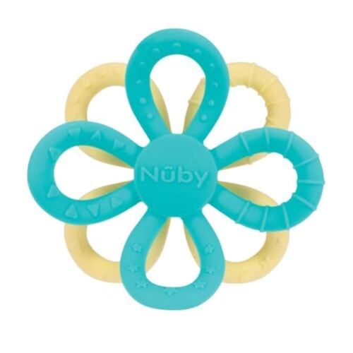 Nuby Fun Loops Teether - Flower-Shaped Infant Teething Toy for Babies - 3+ Months - Aqua and Yellow