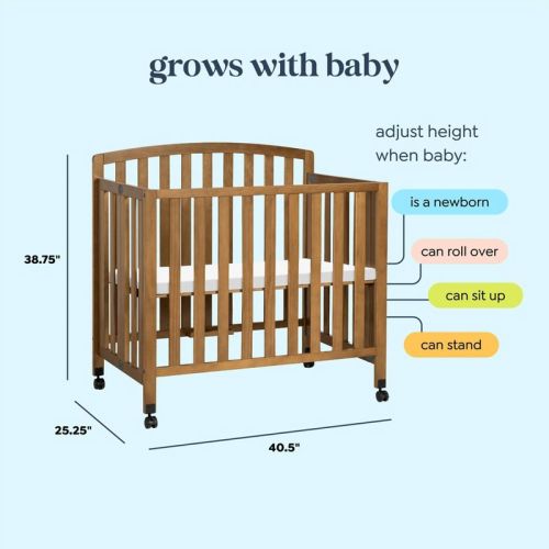 DaVinci Dylan Folding Portable 3-in-1 Mini Crib And Twin Bed - Gray