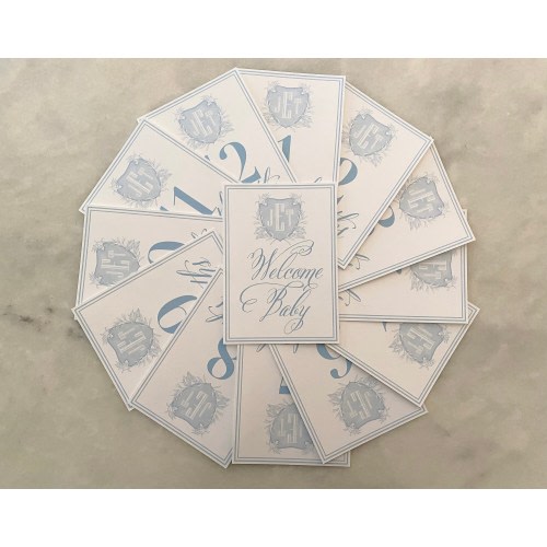 Watercolor Monogram Crest Baby Milestone Cards | Baby Shower Gift | Month Cards | Milestone | Baby Boy | Custom Monogram Crest | Wreath