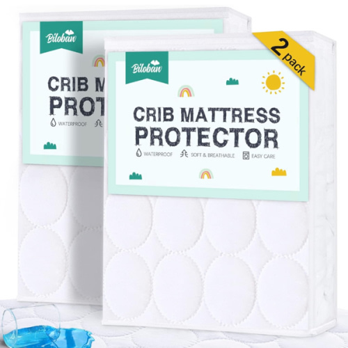 Crib Mattress Protector Sheets Waterproof 2 Pack, Quilted Crib Mattress Pad Cover Fitted Fits for Toddler Bed Mattress, White, 52” x 28”