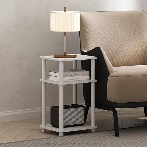 Furinno Just 3-Tier Turn-N-Tube End Table, 1-Pack, White/White